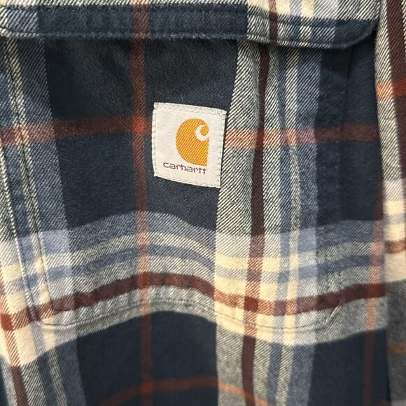 Carhartt Men’s Shirt Jacket Button Loose Fit Flannel Sherpa Plaid Blue Large - Picture 4 of 6